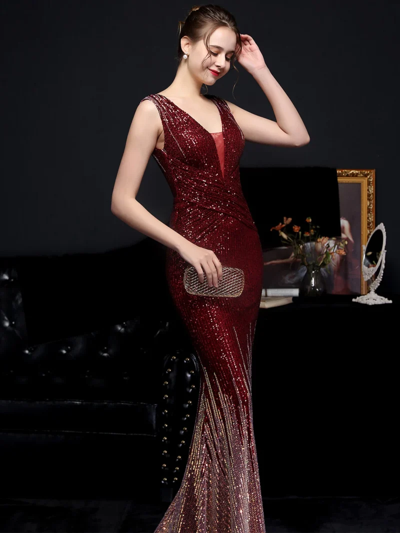 Sexy Backless Black White Sequin Maxi Dress - Image 6