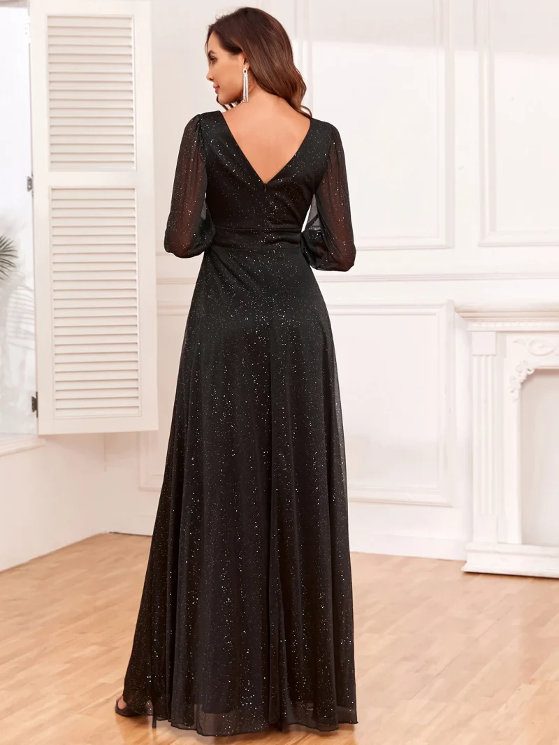 Sexy Black Sequin Chiffon Maxi Dress - Image 7
