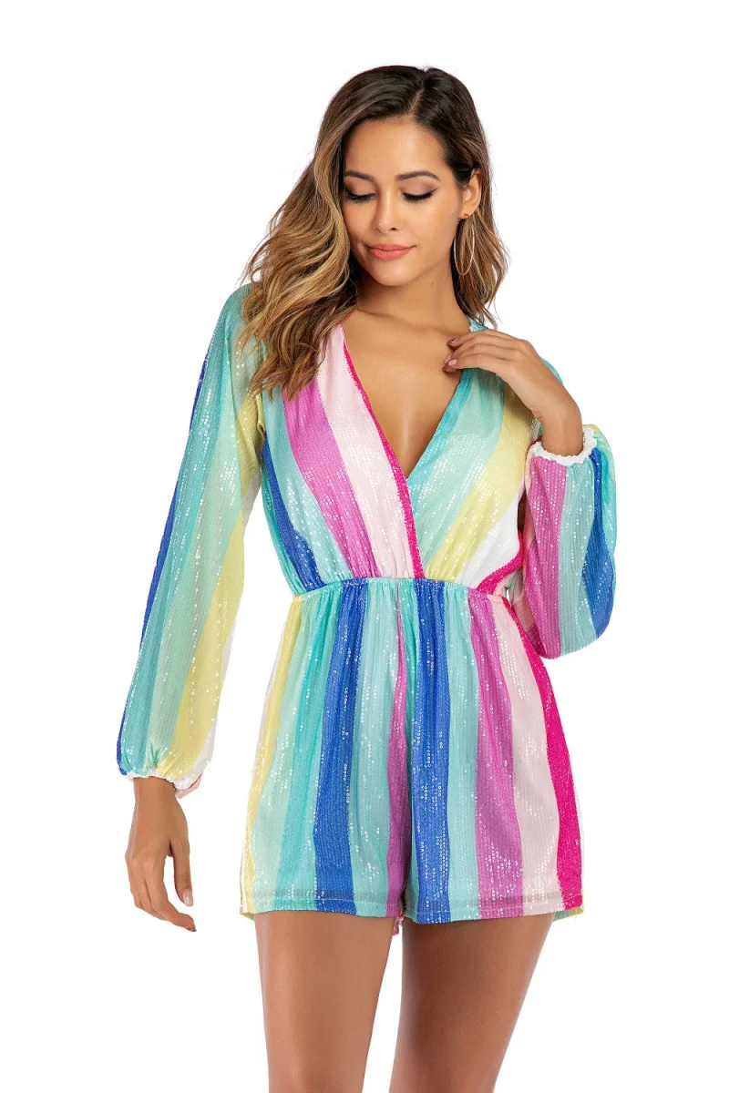 Sexy Striped Sequin Jumpsuit - Image 3
