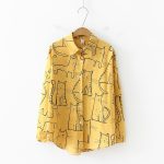 Retro Cat Pattern Loose Blouse for Women - Long Sleeves
