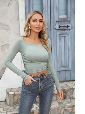 Women’s Spring and Summer Slim Fit Drawstring Knitted Top