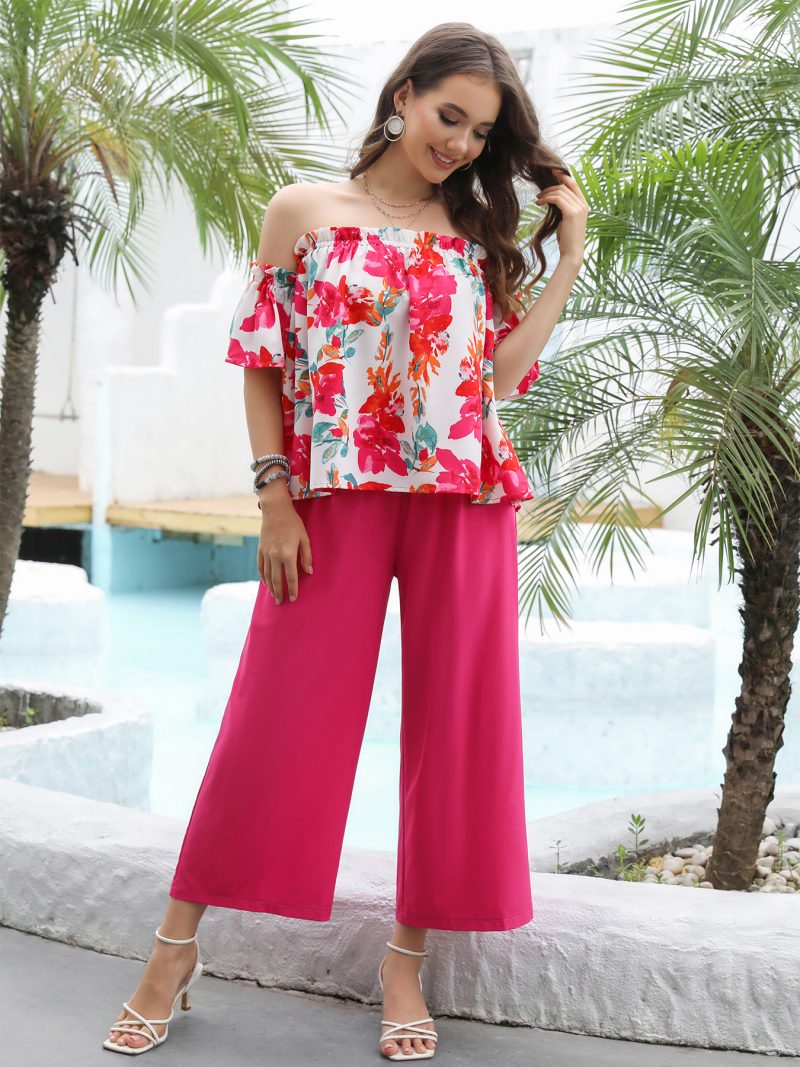 Women Summer New Fashion Strapless Wide Leg Pants Set - Image 2