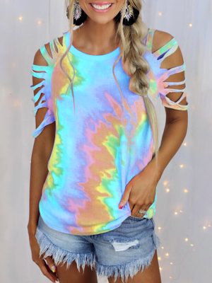 Tie Dye Off Shoulder Short Sleeve T-Shirt – Sexy & Casual