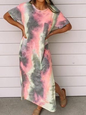 New Tie Dye Split Long Dress – Women’s