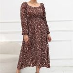 Bubble Sleeve Square Neck Medium-Length Dress