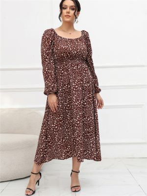 Bubble Sleeve Square Neck Medium-Length Dress