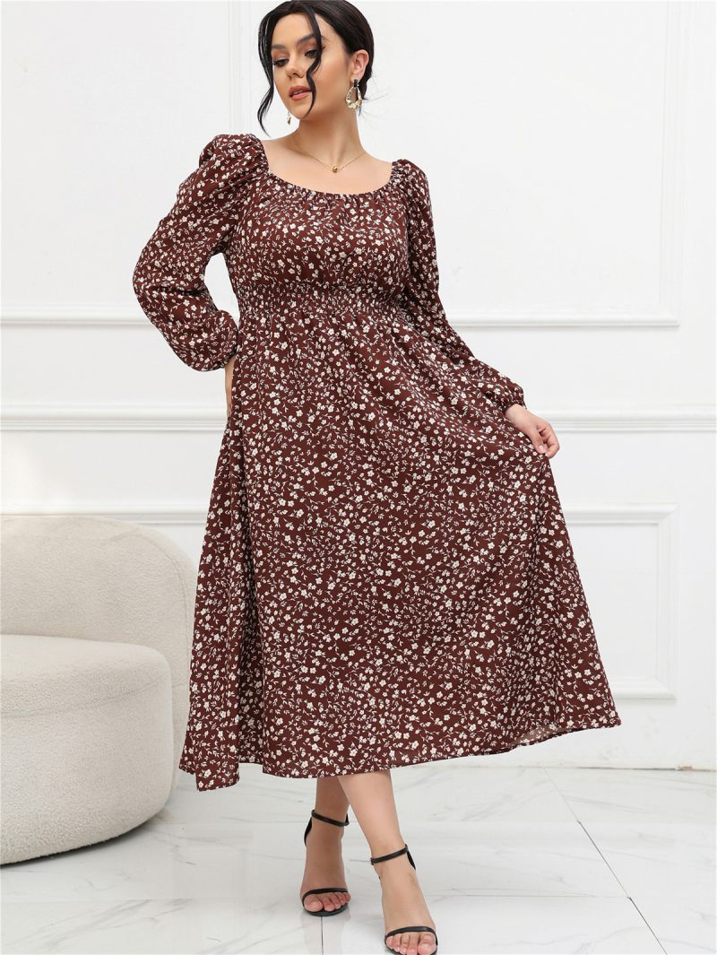 Bubble Sleeve Square Neck Medium-Length Dress - Image 5
