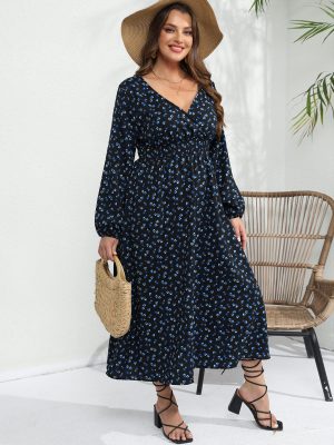 Women’s V-Neck Oversized Long Sleeve Dress