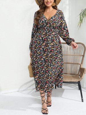 Women’s V-Neck Long Sleeve Floral Dress