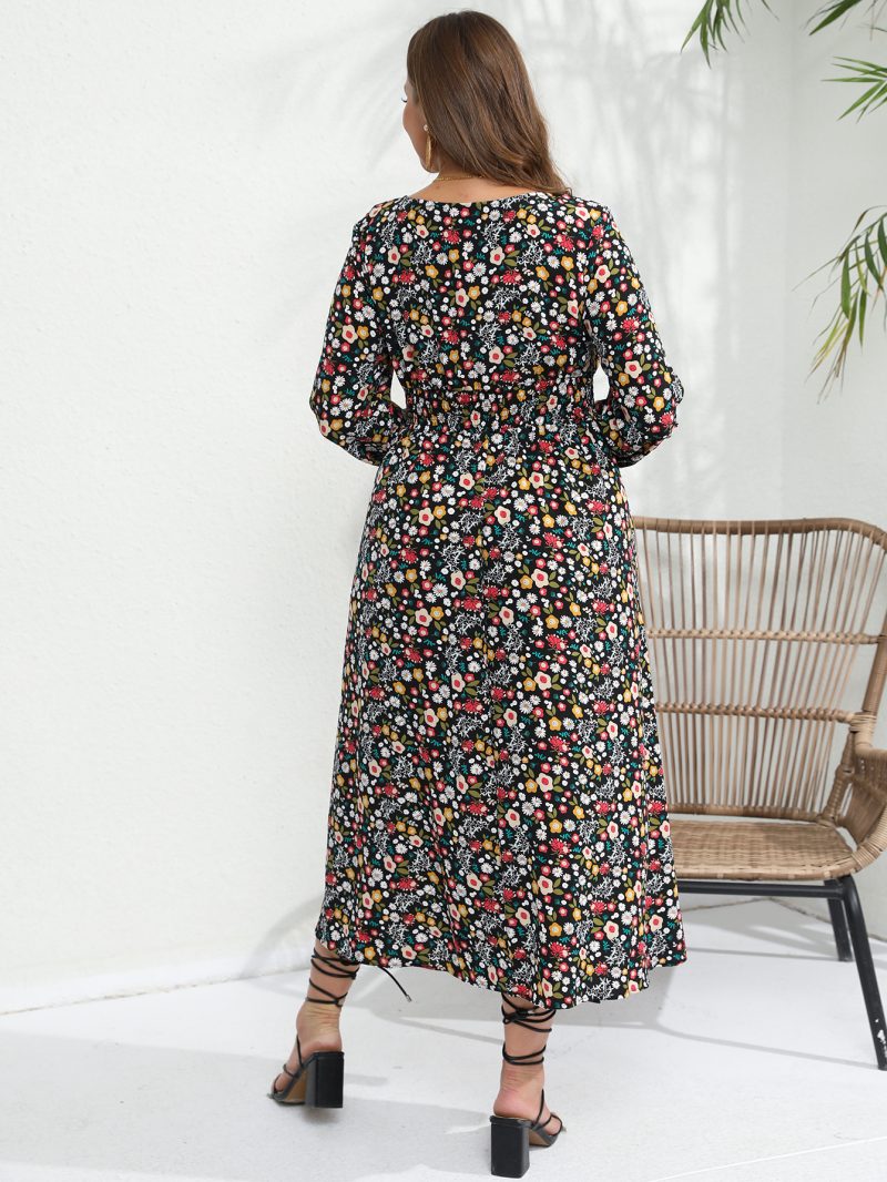 Women’s V-Neck Long Sleeve Floral Dress - Image 3