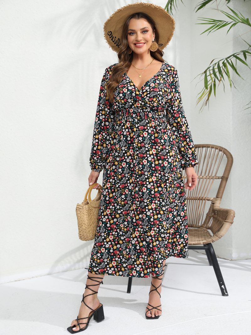 Women’s V-Neck Long Sleeve Floral Dress - Image 5
