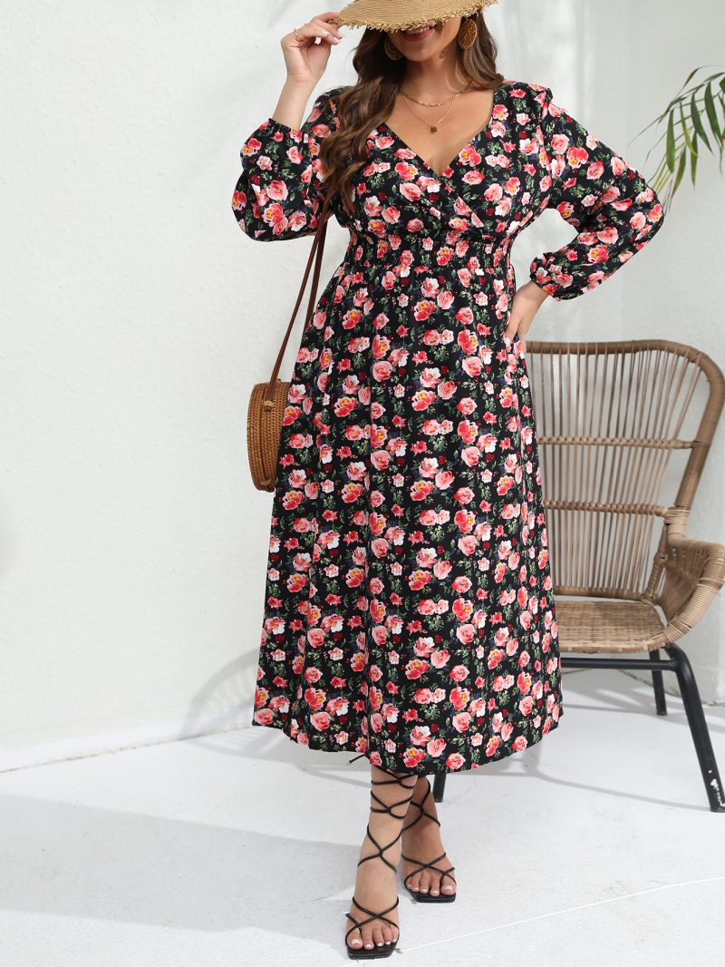 Women’s Rose Print Long Sleeve Dress - Image 3