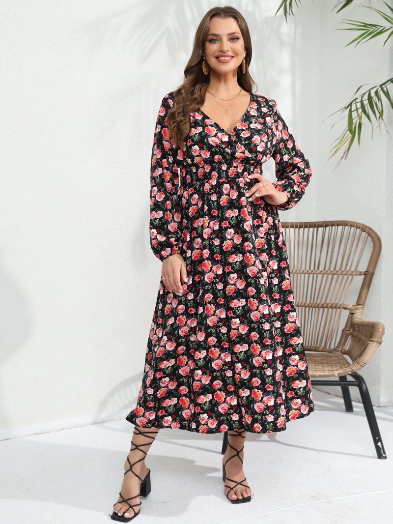 Women’s Rose Print Long Sleeve Dress - Image 6