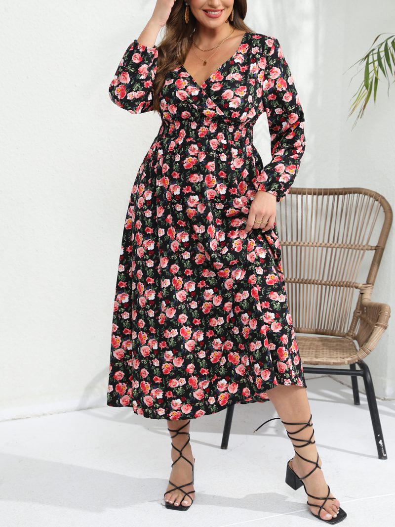 Women’s Rose Print Long Sleeve Dress - Image 7