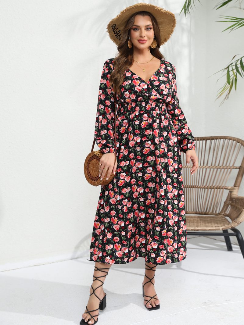 Women’s Rose Print Long Sleeve Dress - Image 8