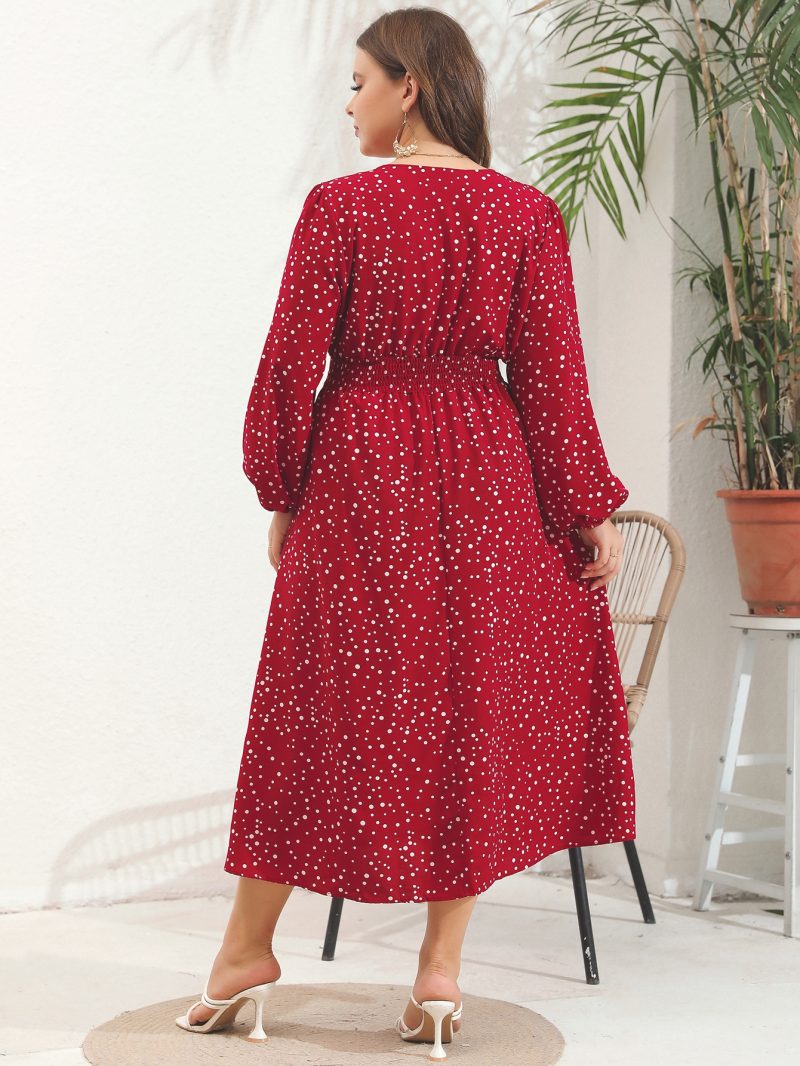 Plus Size V-Neck Pulled Long Sleeve Dress - Image 7