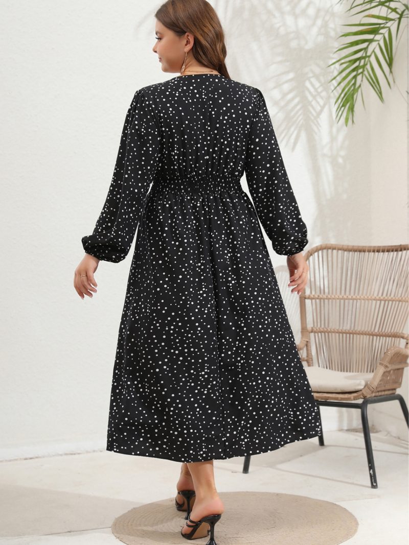 Plus Size V-Neck Pulled Long Sleeve Dress - Image 15