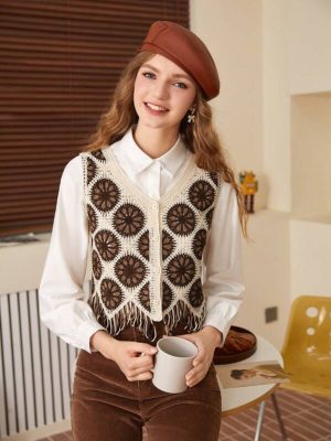 Women’s Spring Autumn Crocheted Tassel Vest Top