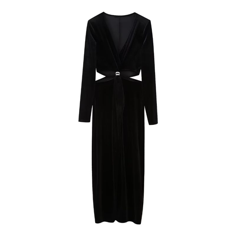 Sexy Velvet Open-Design Midi Dress - Autumn Winter - Image 3