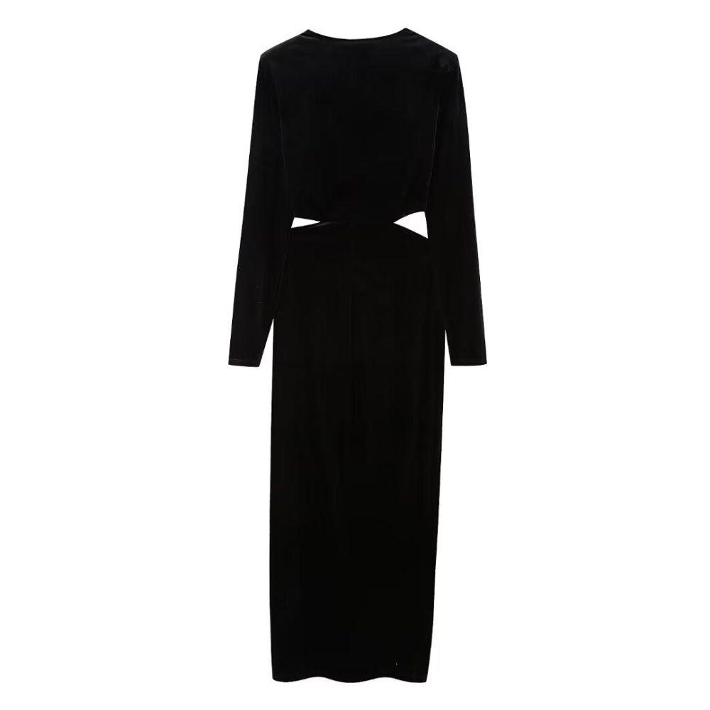 Sexy Velvet Open-Design Midi Dress - Autumn Winter - Image 4