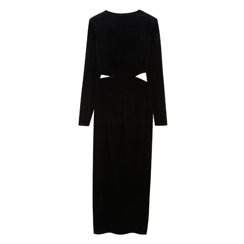 Sexy Velvet Open-Design Midi Dress - Autumn Winter - Image 4