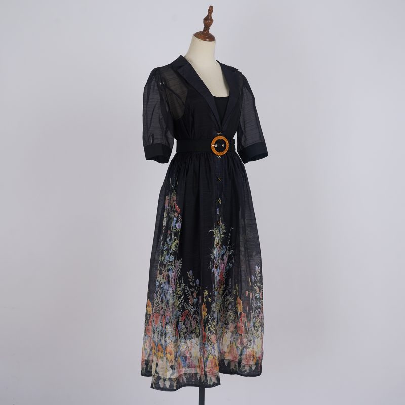 Printed Suit Collar Short Sleeve Dress - Vacation Style - Image 2