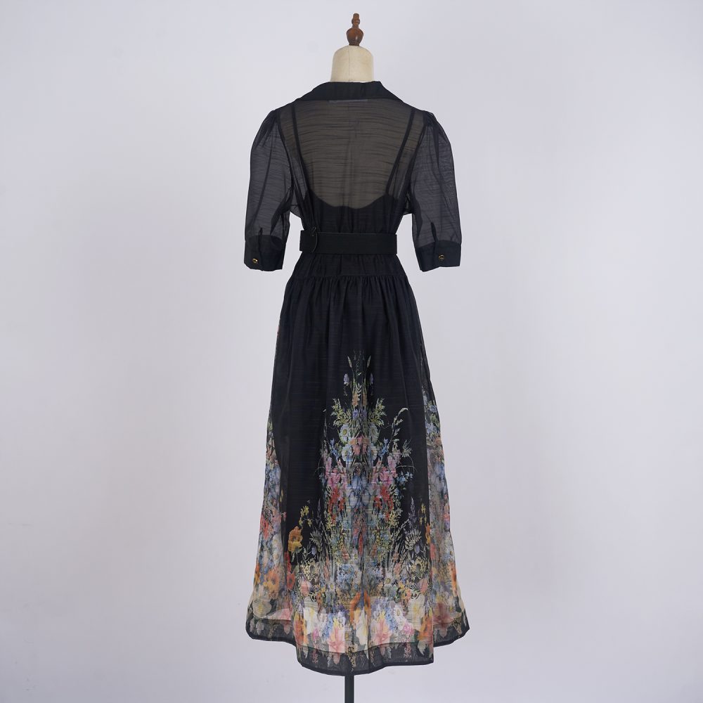 Printed Suit Collar Short Sleeve Dress - Vacation Style - Image 3