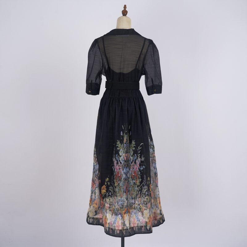 Printed Suit Collar Short Sleeve Dress - Vacation Style - Image 3
