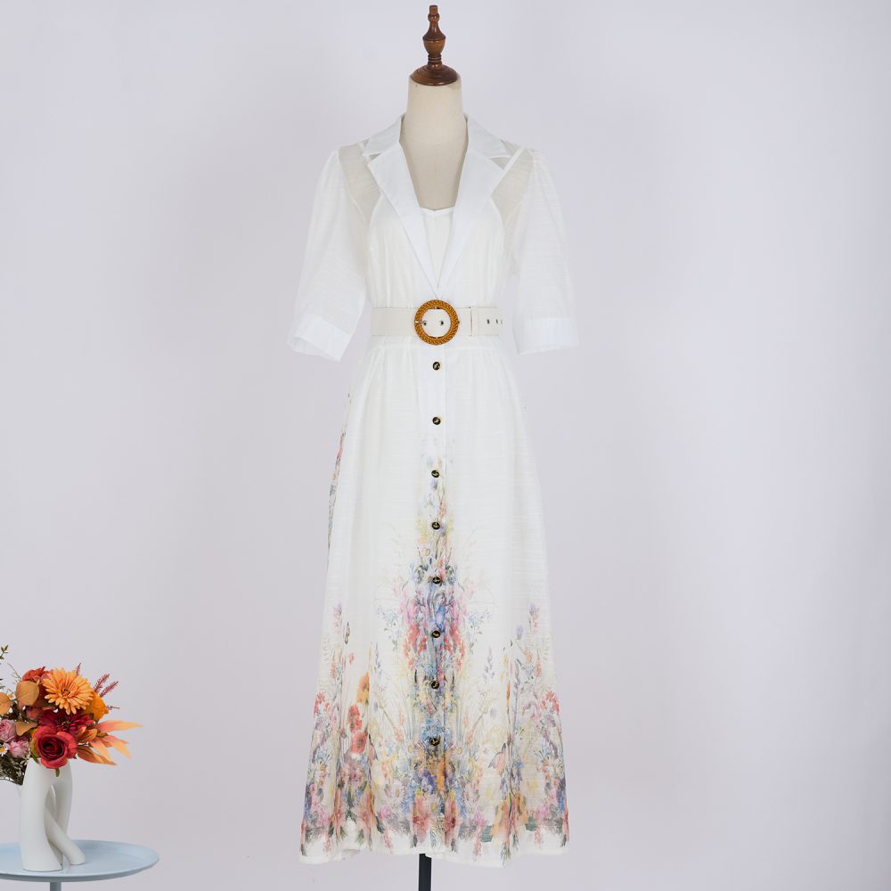 Printed Suit Collar Short Sleeve Dress - Vacation Style - Image 10