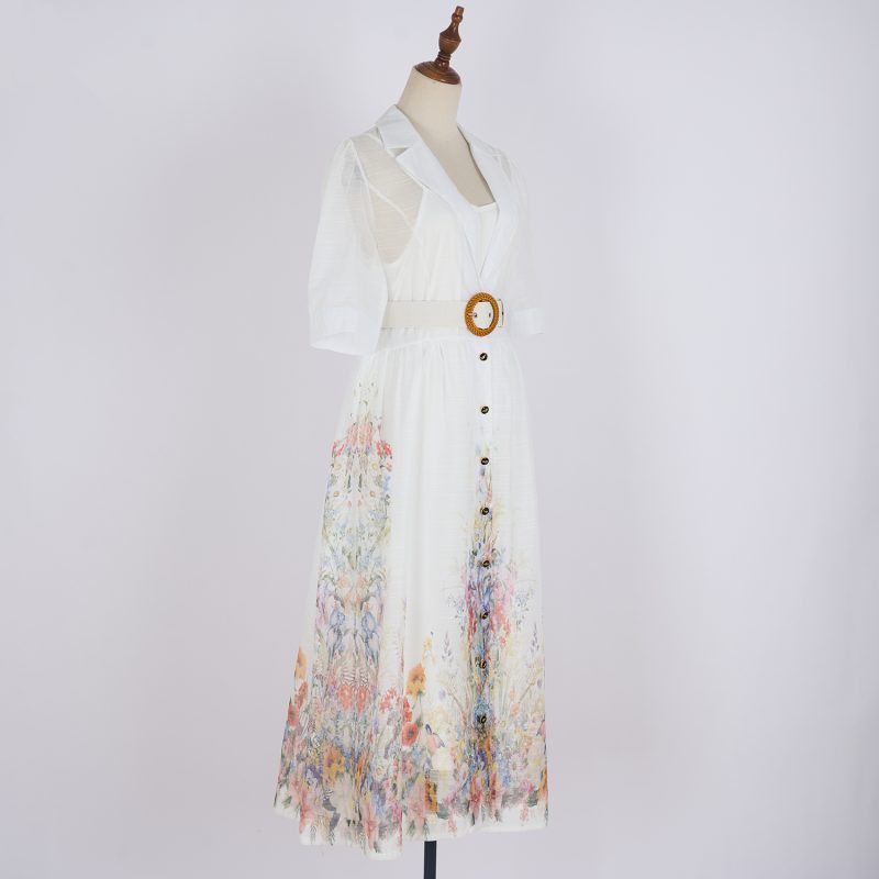 Printed Suit Collar Short Sleeve Dress - Vacation Style - Image 11