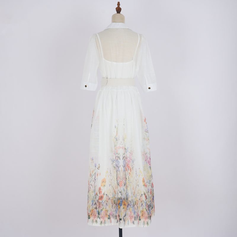 Printed Suit Collar Short Sleeve Dress - Vacation Style - Image 12