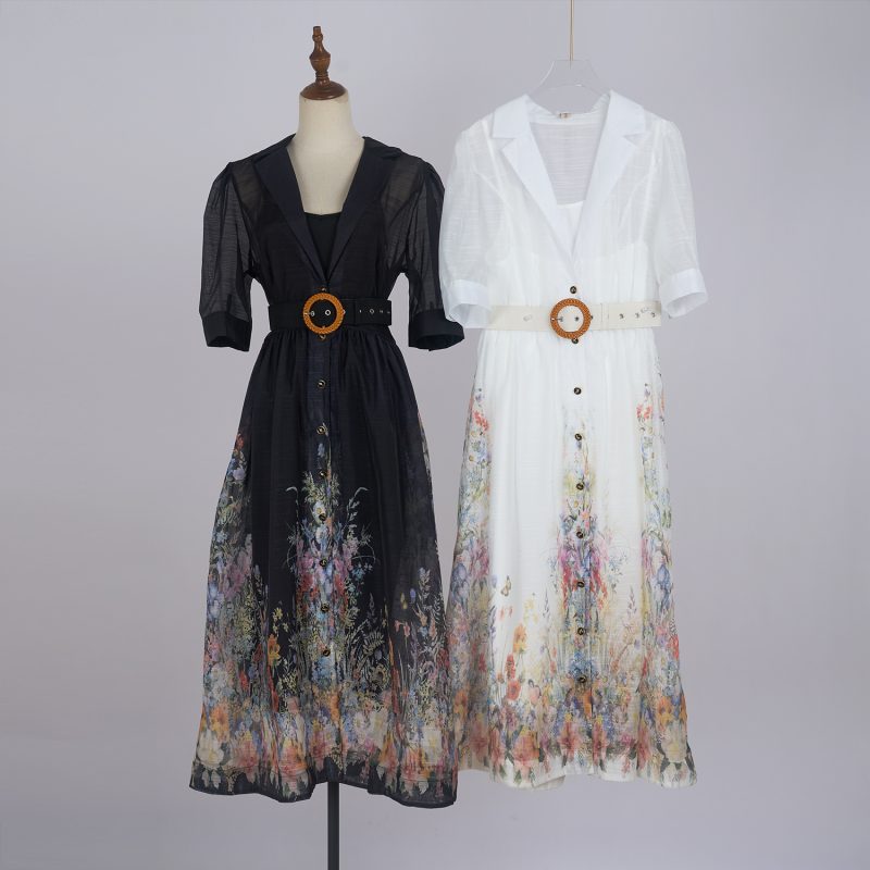 Printed Suit Collar Short Sleeve Dress - Vacation Style - Image 15
