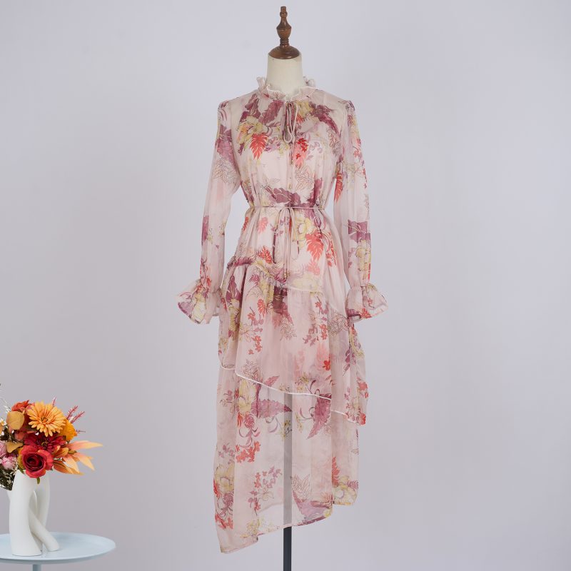 Multi-Layer Irregular Chiffon Lace-Up Two-Piece Dress
