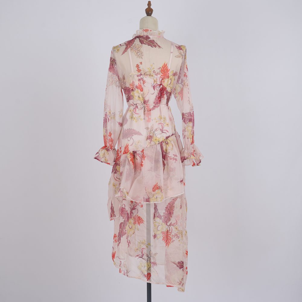 Multi-Layer Irregular Chiffon Lace-Up Two-Piece Dress - Image 3