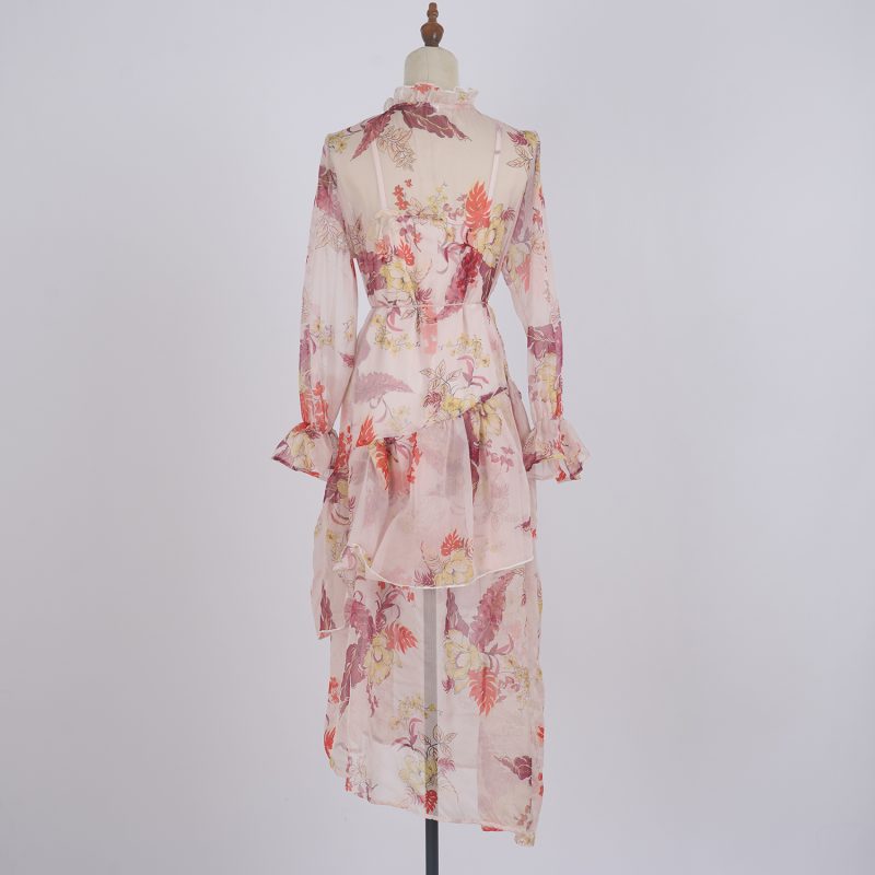 Multi-Layer Irregular Chiffon Lace-Up Two-Piece Dress - Image 3