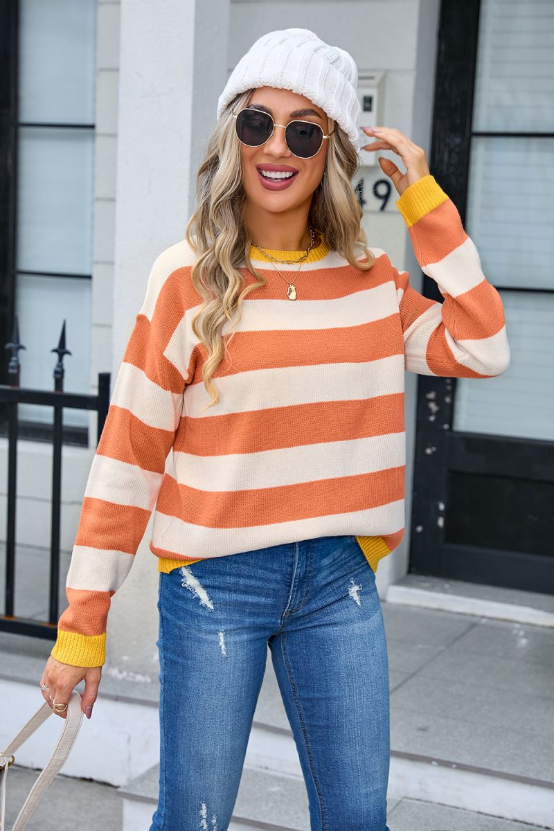 Floral Round Neck Sweater - Long Sleeve Autumn Winter Top - Image 4