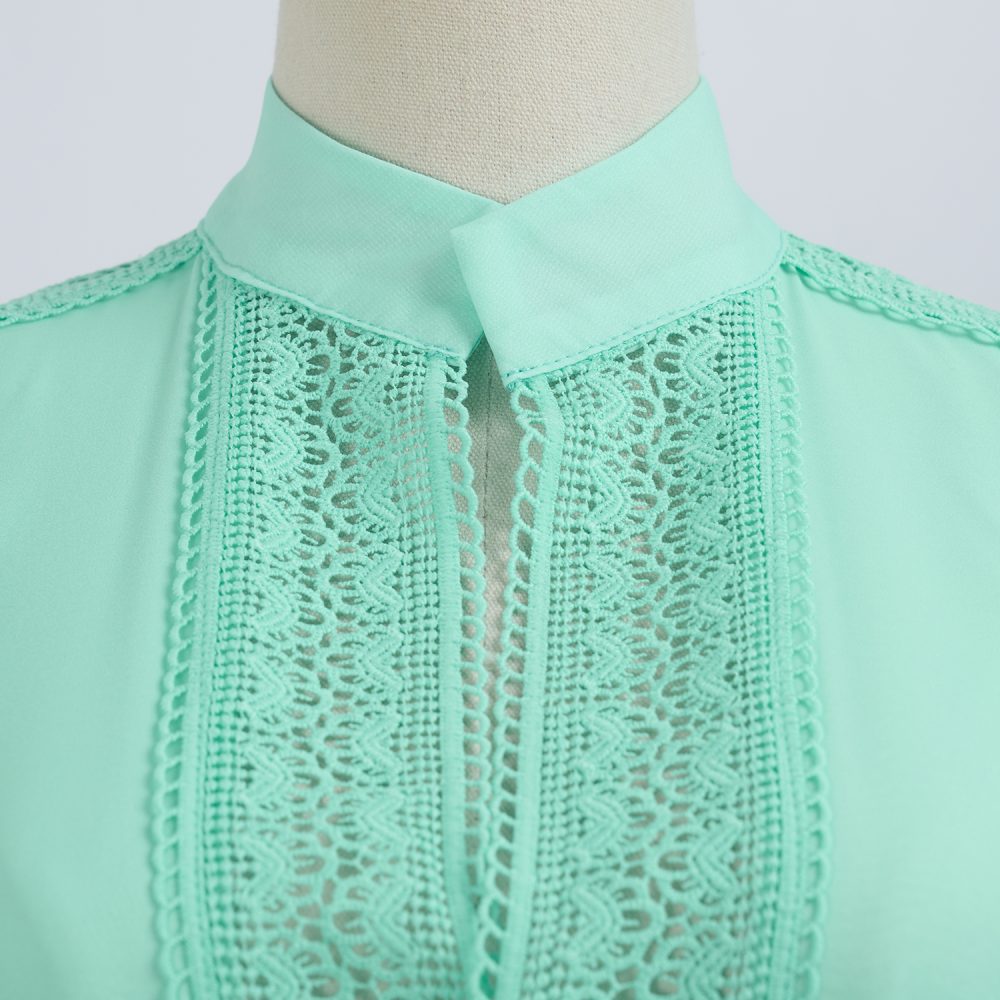 Stitching Lace Long Dress - Hollow Button & Large Swing - Image 4