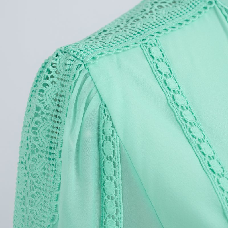 Stitching Lace Long Dress - Hollow Button & Large Swing - Image 9