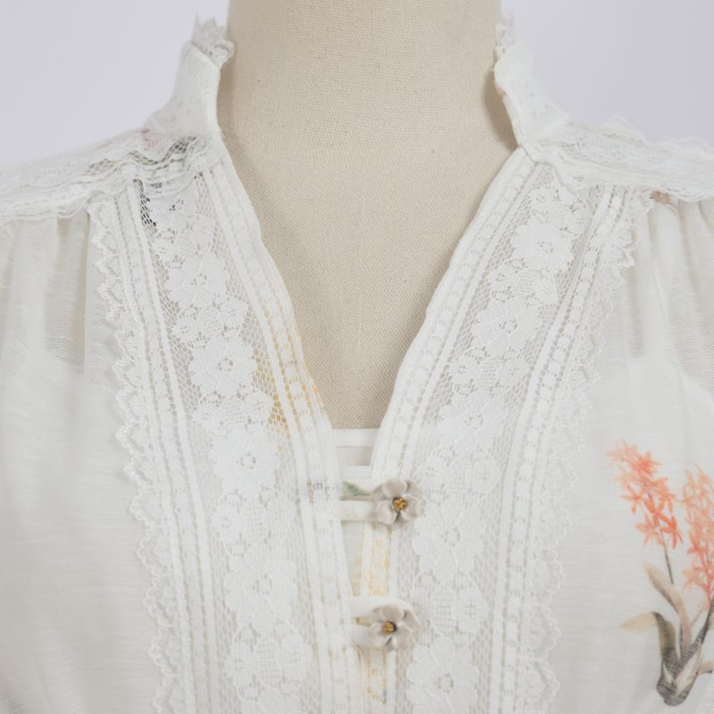 V-Neck Lace Patchwork Doll Coat & Wide Leg Pants Suit - Image 4