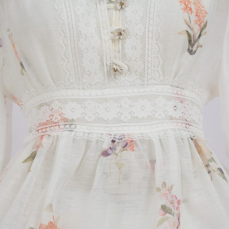 V-Neck Lace Patchwork Doll Coat & Wide Leg Pants Suit - Image 8