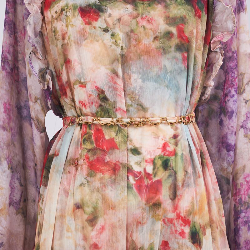 Chiffon Multi-Layer Print Dress - Lace-Up Mid Length, Holiday Style - Image 4