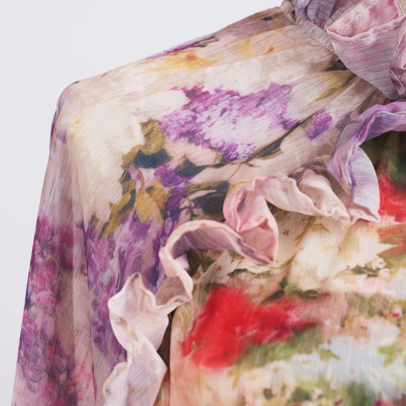 Chiffon Multi-Layer Print Dress - Lace-Up Mid Length, Holiday Style - Image 5