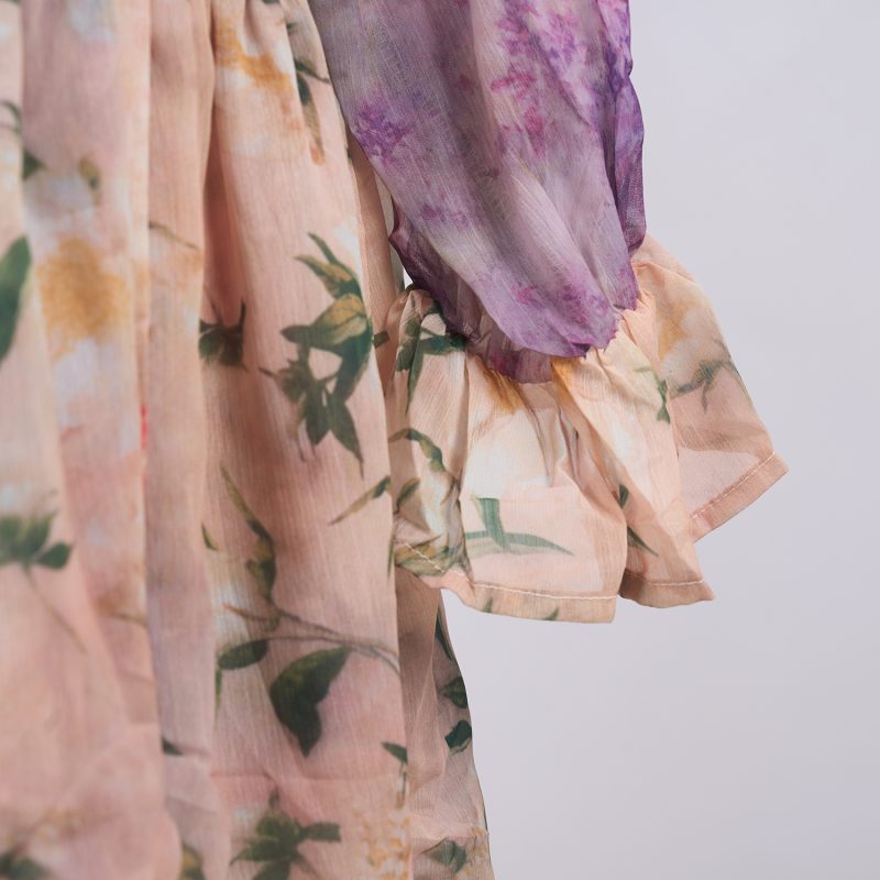 Chiffon Multi-Layer Print Dress - Lace-Up Mid Length, Holiday Style - Image 6