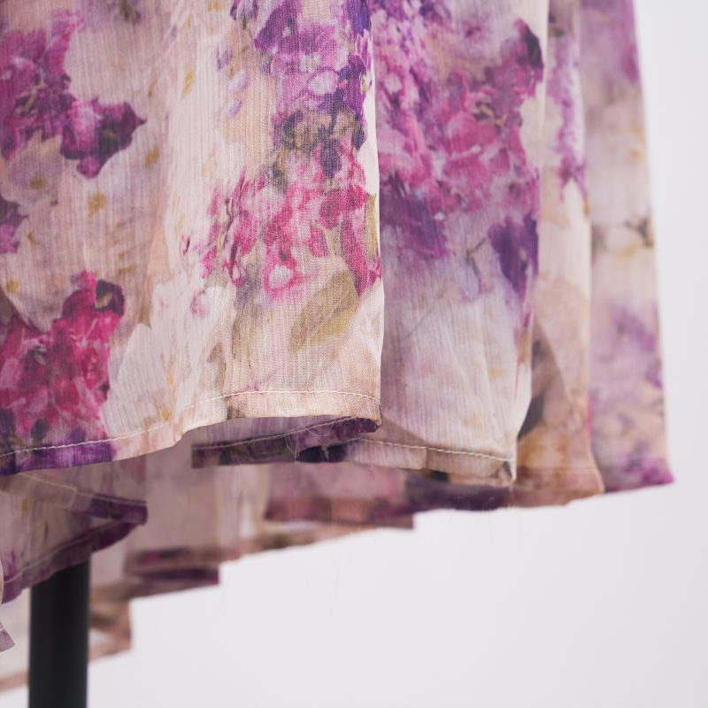 Chiffon Multi-Layer Print Dress - Lace-Up Mid Length, Holiday Style - Image 8