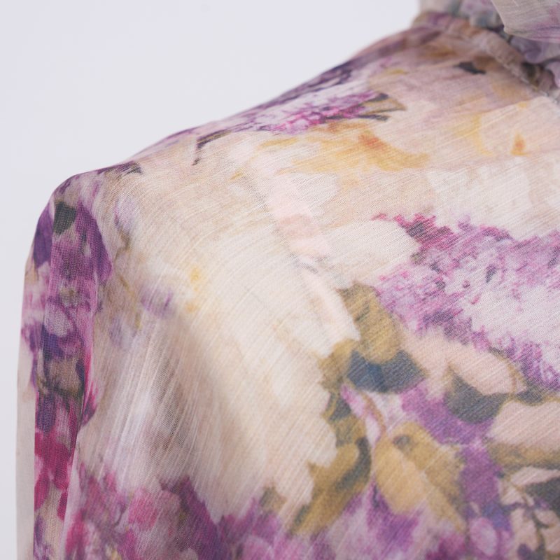 Chiffon Multi-Layer Print Dress - Lace-Up Mid Length, Holiday Style - Image 9