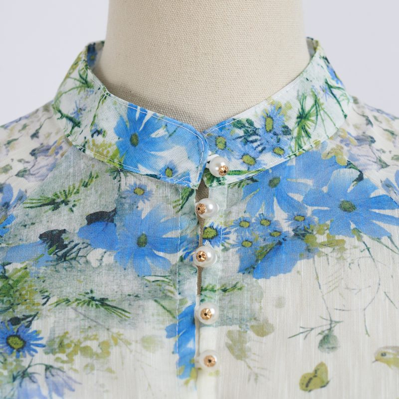 Lantern Long Sleeve Printed Shirt with High Waist Large Swing Long Skirt - Elegant Suit - Image 5