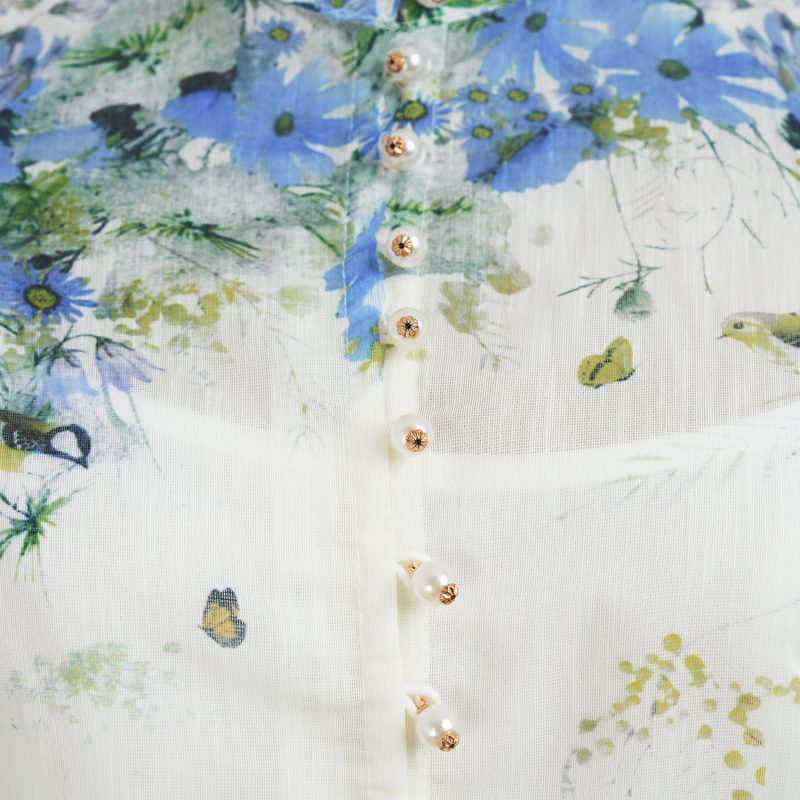Lantern Long Sleeve Printed Shirt with High Waist Large Swing Long Skirt - Elegant Suit - Image 6