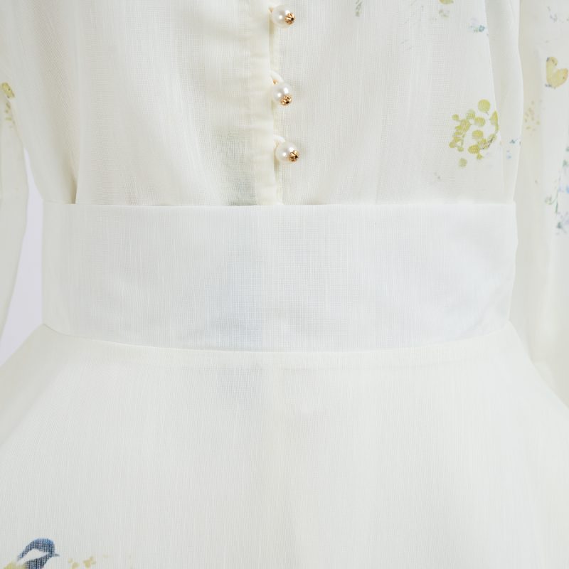 Lantern Long Sleeve Printed Shirt with High Waist Large Swing Long Skirt - Elegant Suit - Image 7