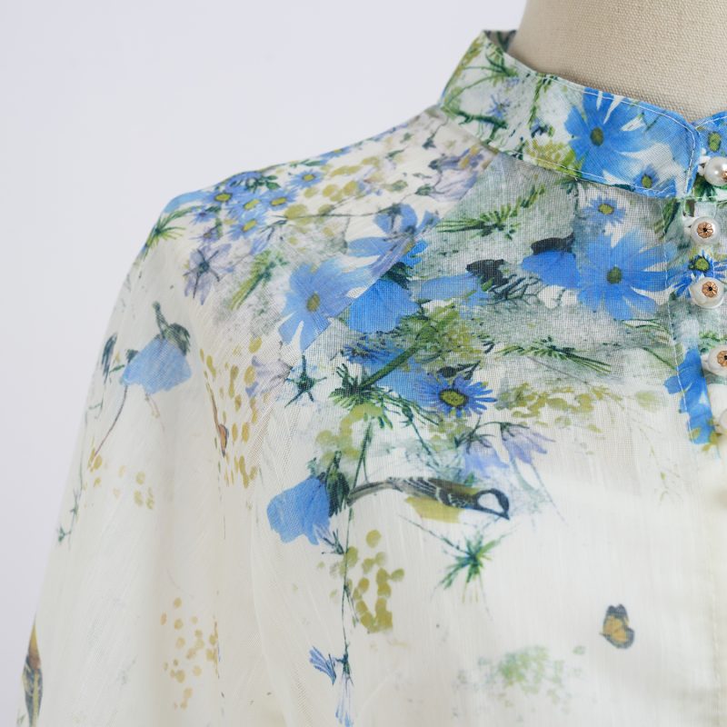 Lantern Long Sleeve Printed Shirt with High Waist Large Swing Long Skirt - Elegant Suit - Image 10
