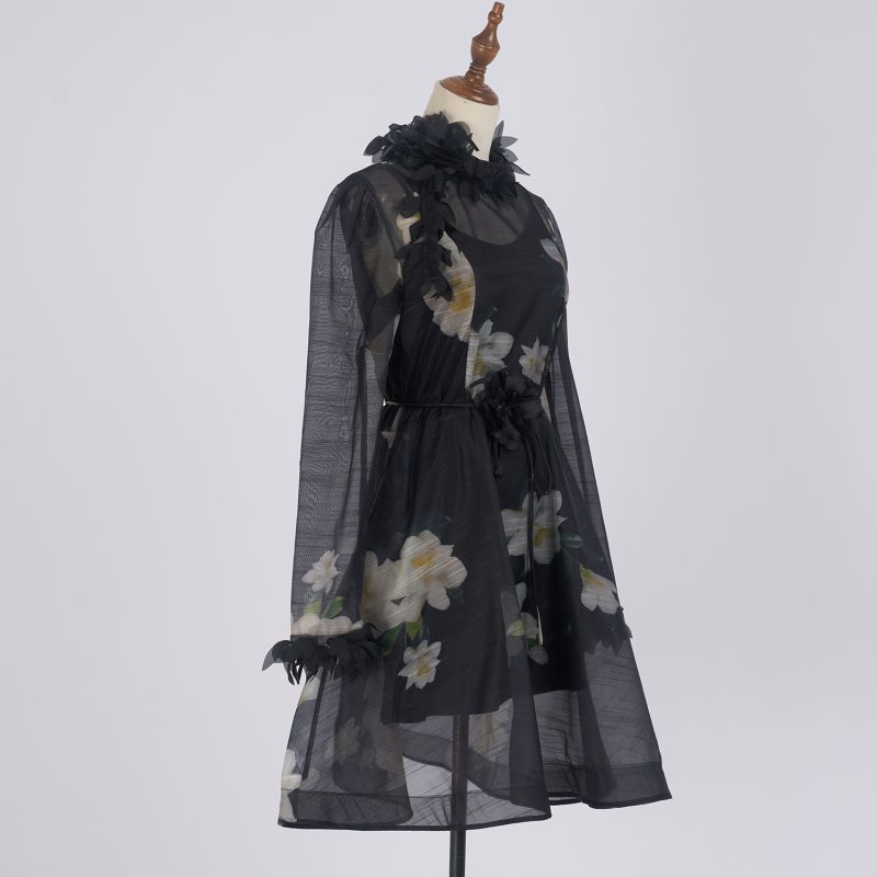Three-Dimensional Floral Lace-Up Print Dress - Elegant & Sweet - Image 2